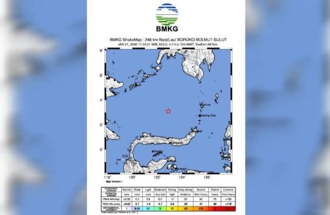 Gempa Magnitudo 5,0 Guncang Laut Sulawesi, BMKG Pastikan Tak Berpotensi Tsunami