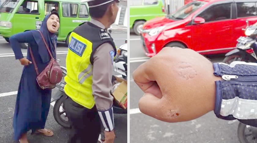 Anti Mainstream, Emak-emak Gigit Tangan Polisi saat Akan Ditilang