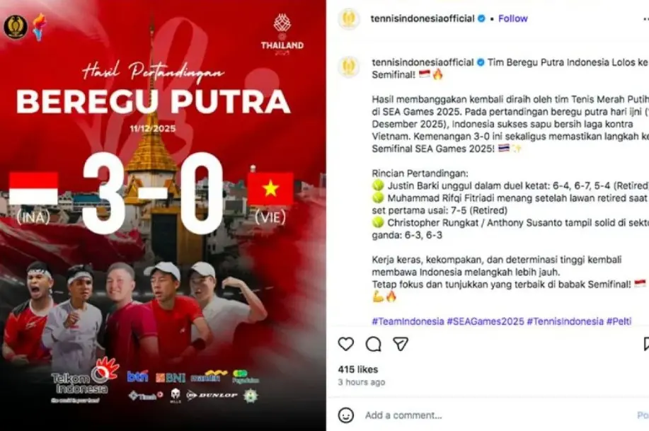 Tim Tenis Putra Indonesia Lolos ke Semifinal SEA Games 2025 Usai Kalahkan Vietnam 3-0