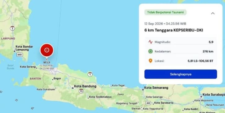 Gempa Magnitudo 5,9 Mengguncang Kepulauan Seribu, BMKG Memastikan Tidak Berpotensi Tsunami
