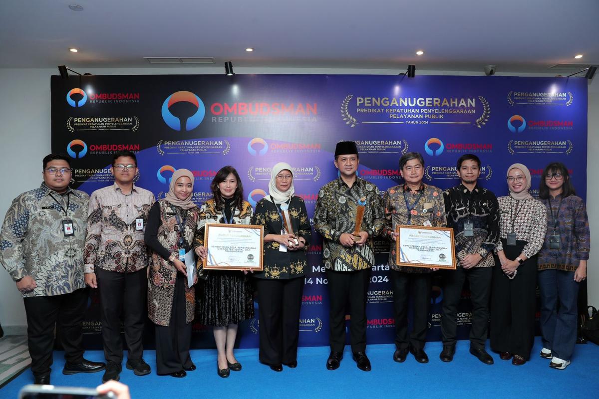 Kementrans dan Kemendes PDT jadi Terbaik 1 Penilaian Kepatuhan Penyelenggaraan Pelayanan Publik 2024