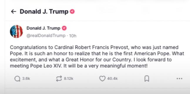 Paus Pertama dari AS Terpilih, Trump Ucapkan Selamat untuk Paus Leo XIV