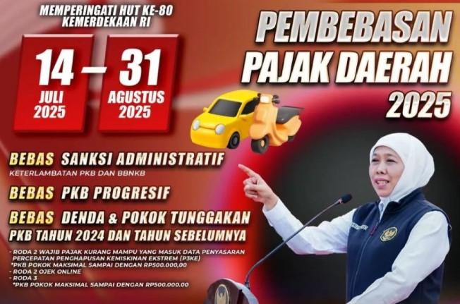Pemprov Jatim Berlakukan Pemutihan Pajak Kendaraan hingga 31 Agustus 2025