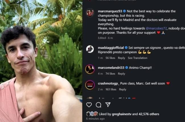 Marquez Minta Fans Tak Salahkan Bezzecchi atas Insiden MotoGP Mandalika: “Tidak Ada yang Sengaja”