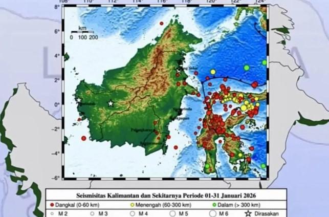 BMKG Catat 21 Gempa Tektonik Guncang Kalimantan Sepanjang Januari 2026
