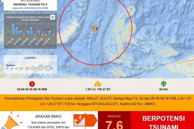 Gempa Magnitudo 7,6 Guncang Perairan Bitung, Getaran Kuat Picu Warga Manado Berhamburan Keluar Rumah