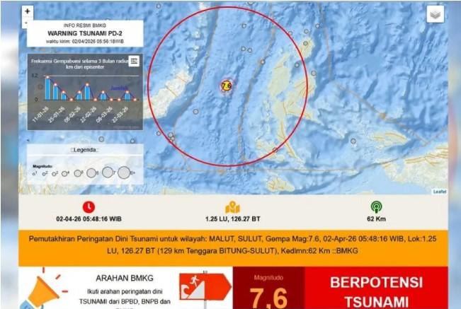BNPB Sebut Gempa M7,6 di Bitung Picu Tsunami Kecil, Warga Diminta Tetap Waspada