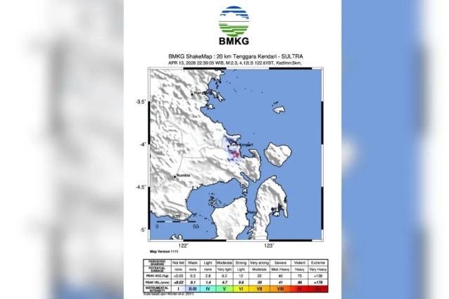 Gempa Dangkal Magnitudo 2,3 Guncang Kendari, Getaran Terasa hingga Konawe Selatan