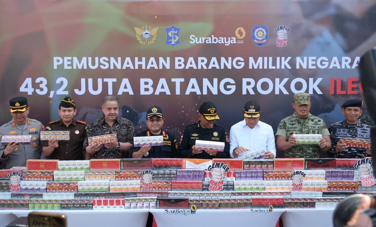 Bea Cukai Musnahkan 43,2 Juta Batang Rokok Ilegal di Surabaya, Potensi Kerugian Negara Rp36 Miliar