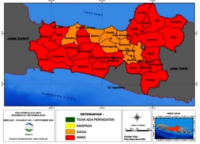BMKG Tetapkan 25 Kabupaten dan Kota di Jawa Tengah Berstatus Awas Kekeringan