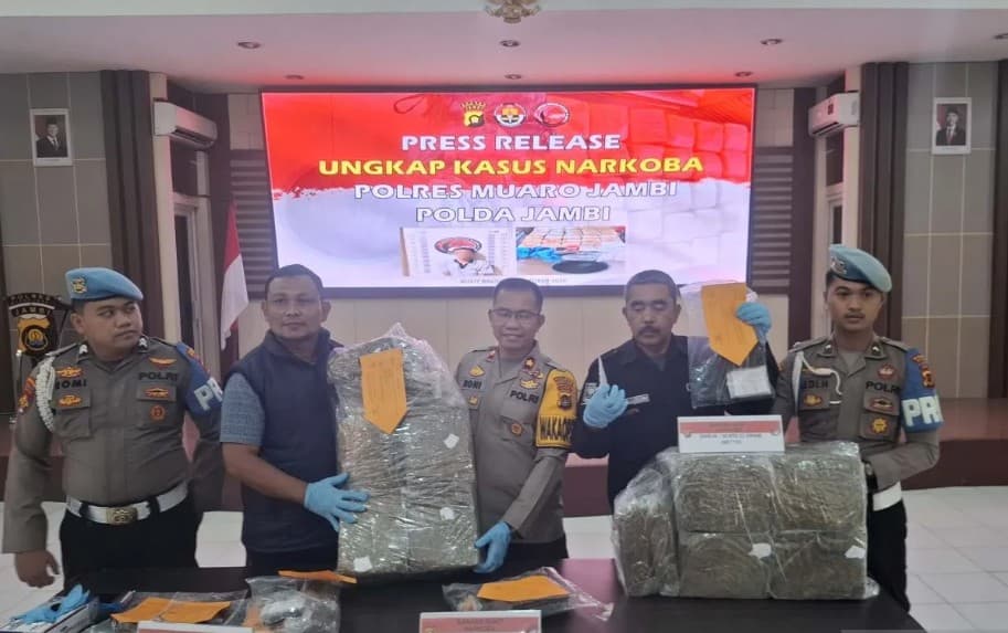 Polres Muaro Jambi Gagalkan Peredaran 30,8 Kilogram Ganja, Kurir Ditangkap di Mendalo Darat