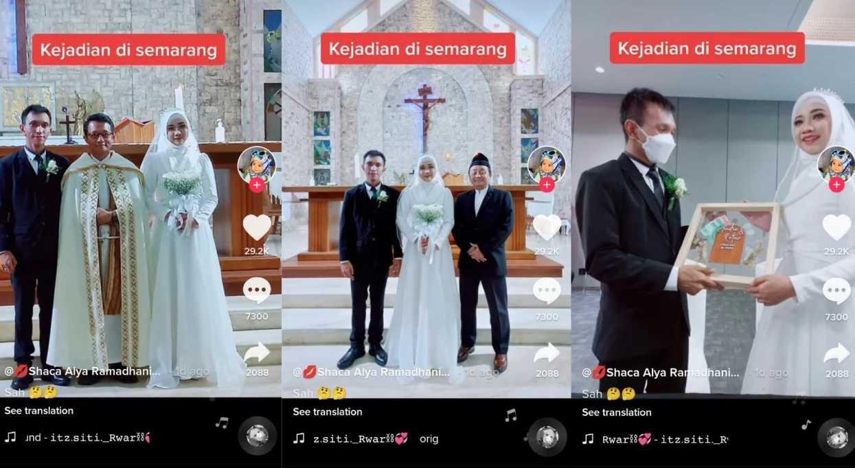 Viral Pengantin Wanita Berhijab Nikah di Gereja, Diberkati Pastor